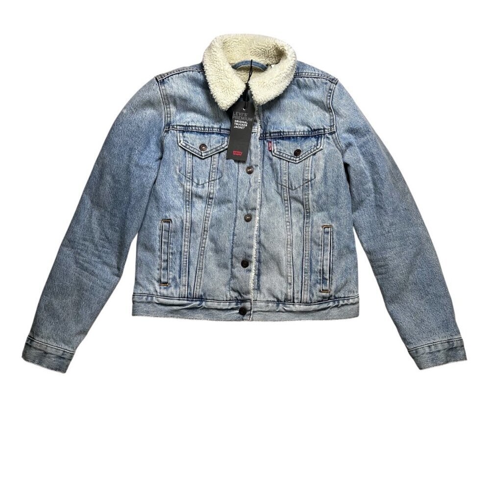 Levi’s Premium Original Trucker Sherpa Jacket Denim Small Men Jean Jacket Wester